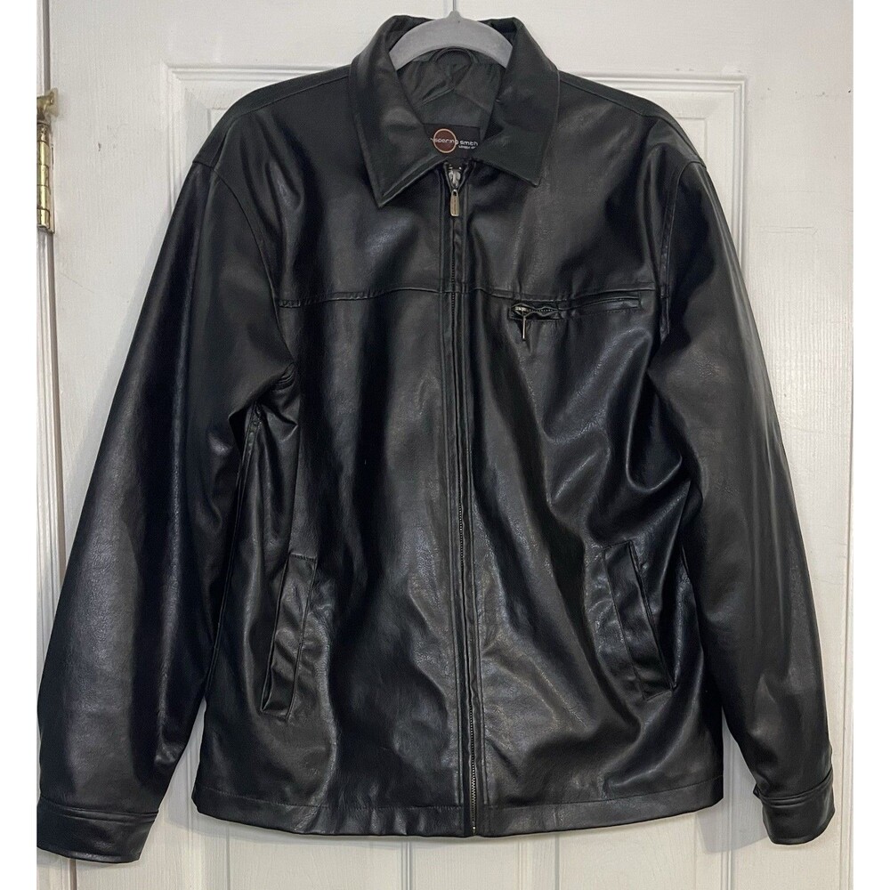 Whispering Smith Jacket  Black Men’s L Faux Leather Full Zip Quilted Lined